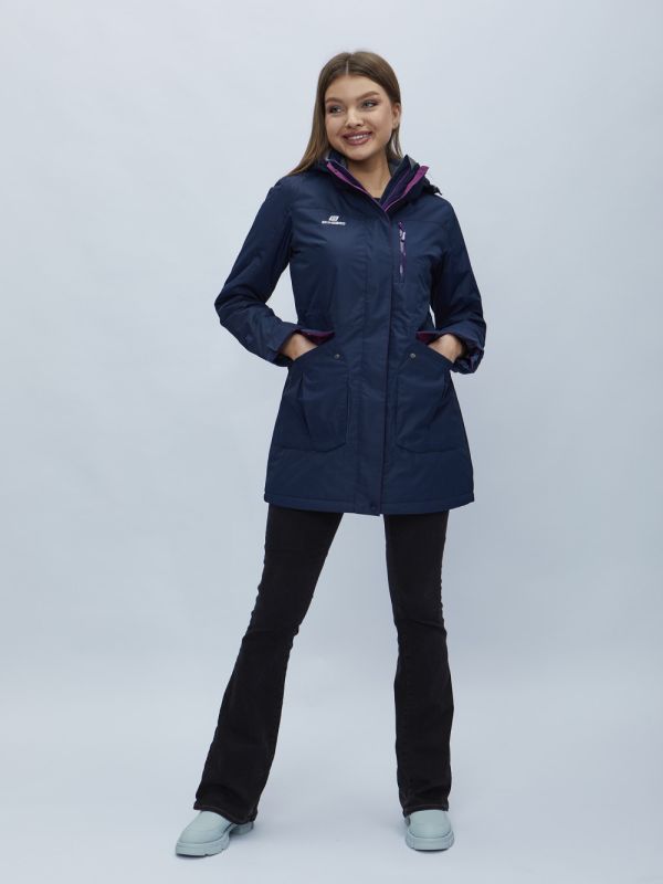 Navy blue hooded parka for women 551996TS